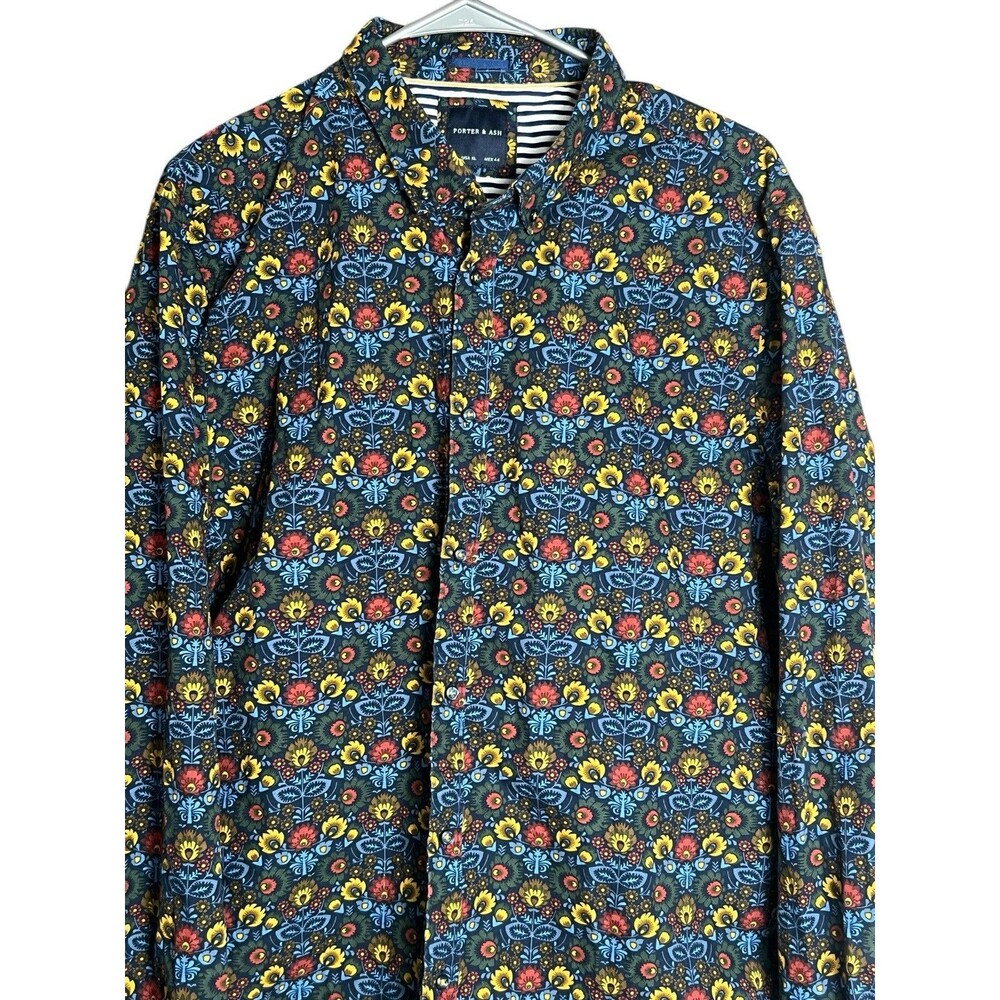Porter & Ash Adult X Large Navy Floral Button Up Long Sleeve Beach Spring - Picture 2 of 11
